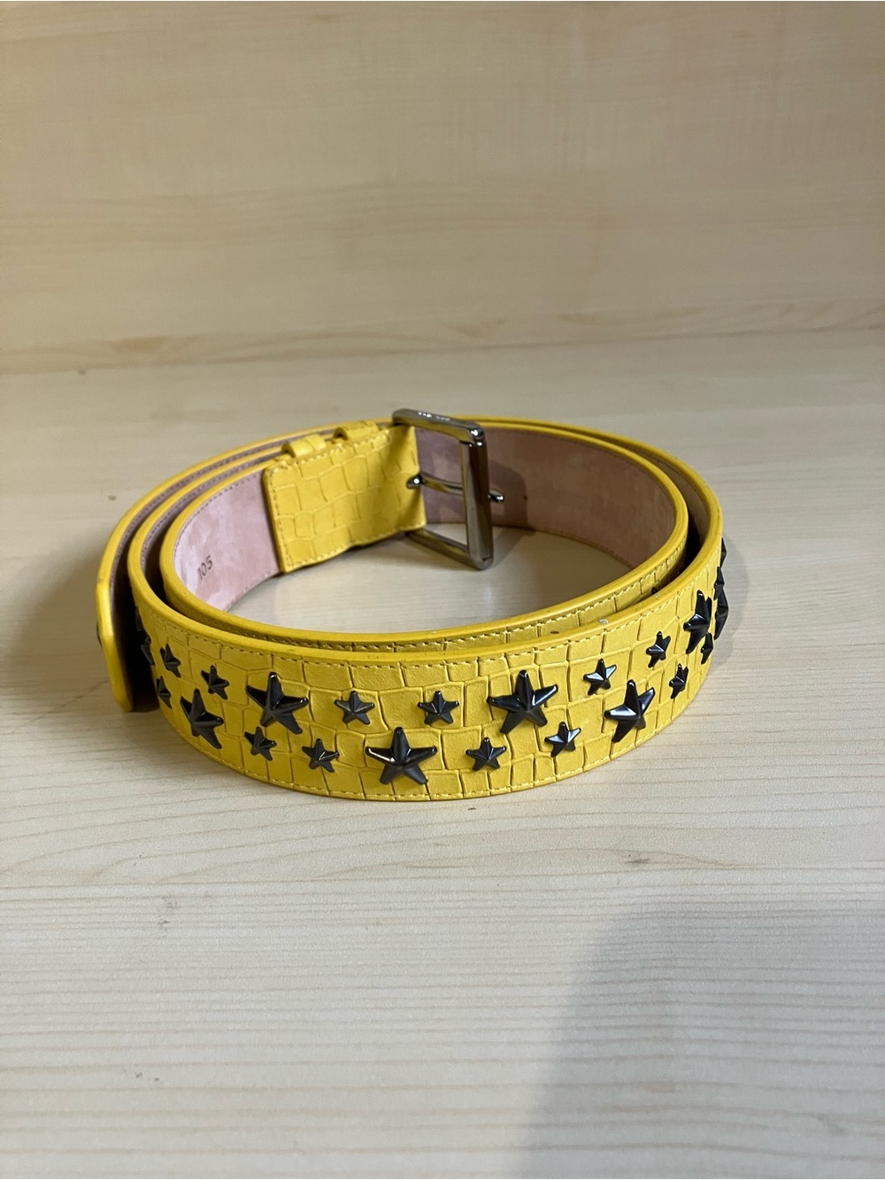 Jimmy Choo Yellow Leather Star-Stud Belt